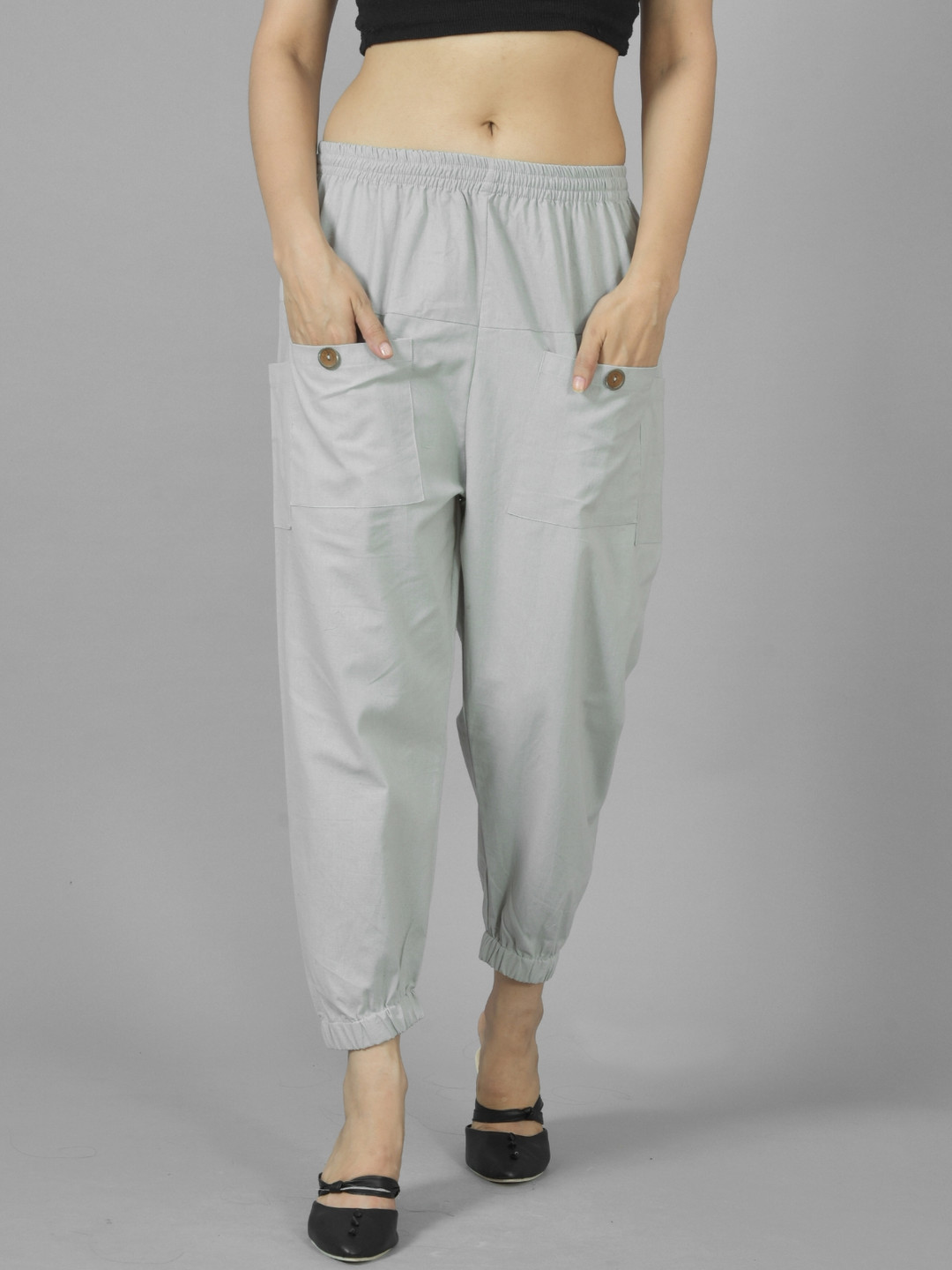 GiftyBasket Women Relaxed Loose Fit Cotton Cargos Trousers