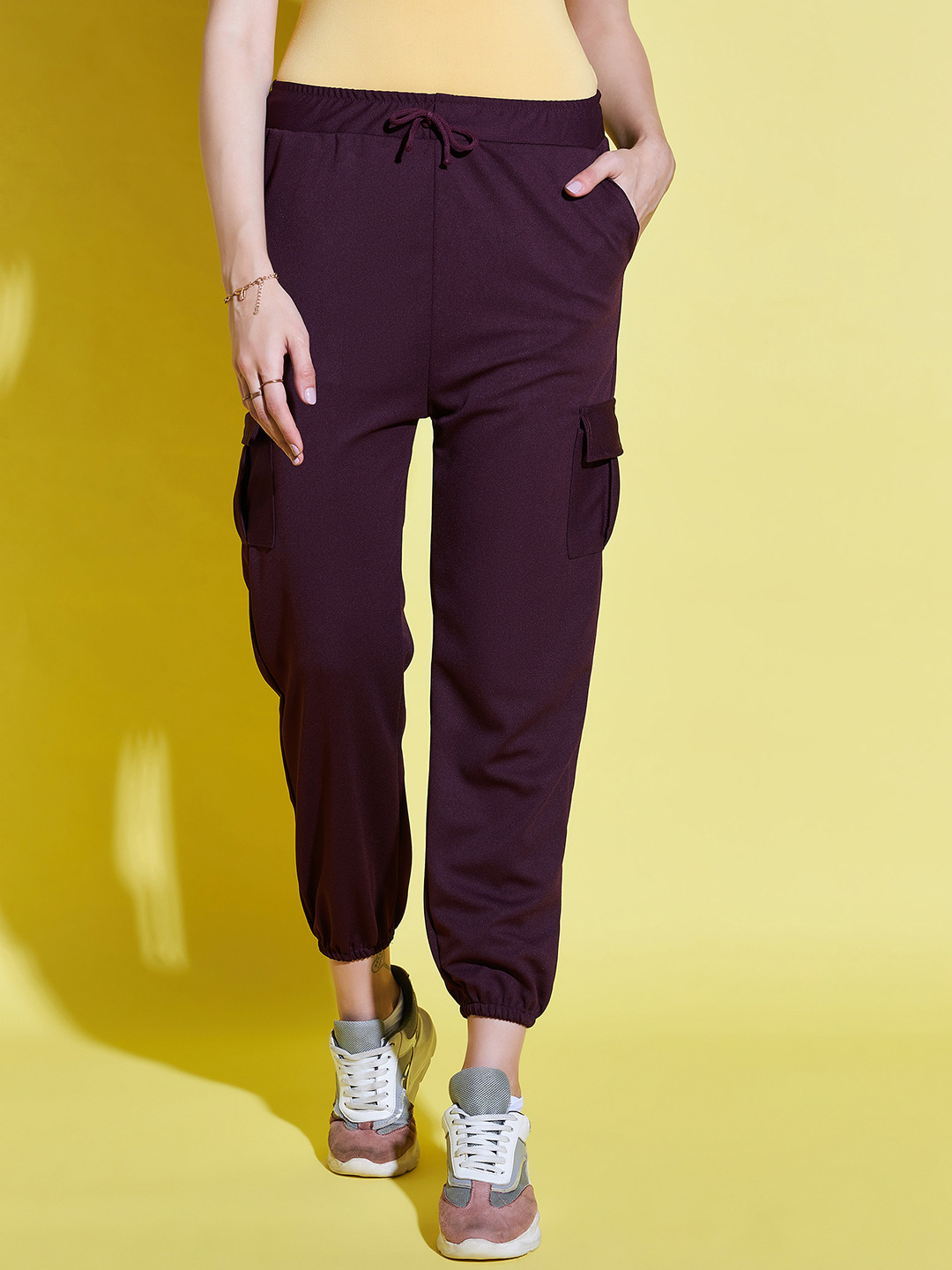 BUY NEW TREND Women Relaxed High-Rise Cargo Styles Cropped Joggers Trousers