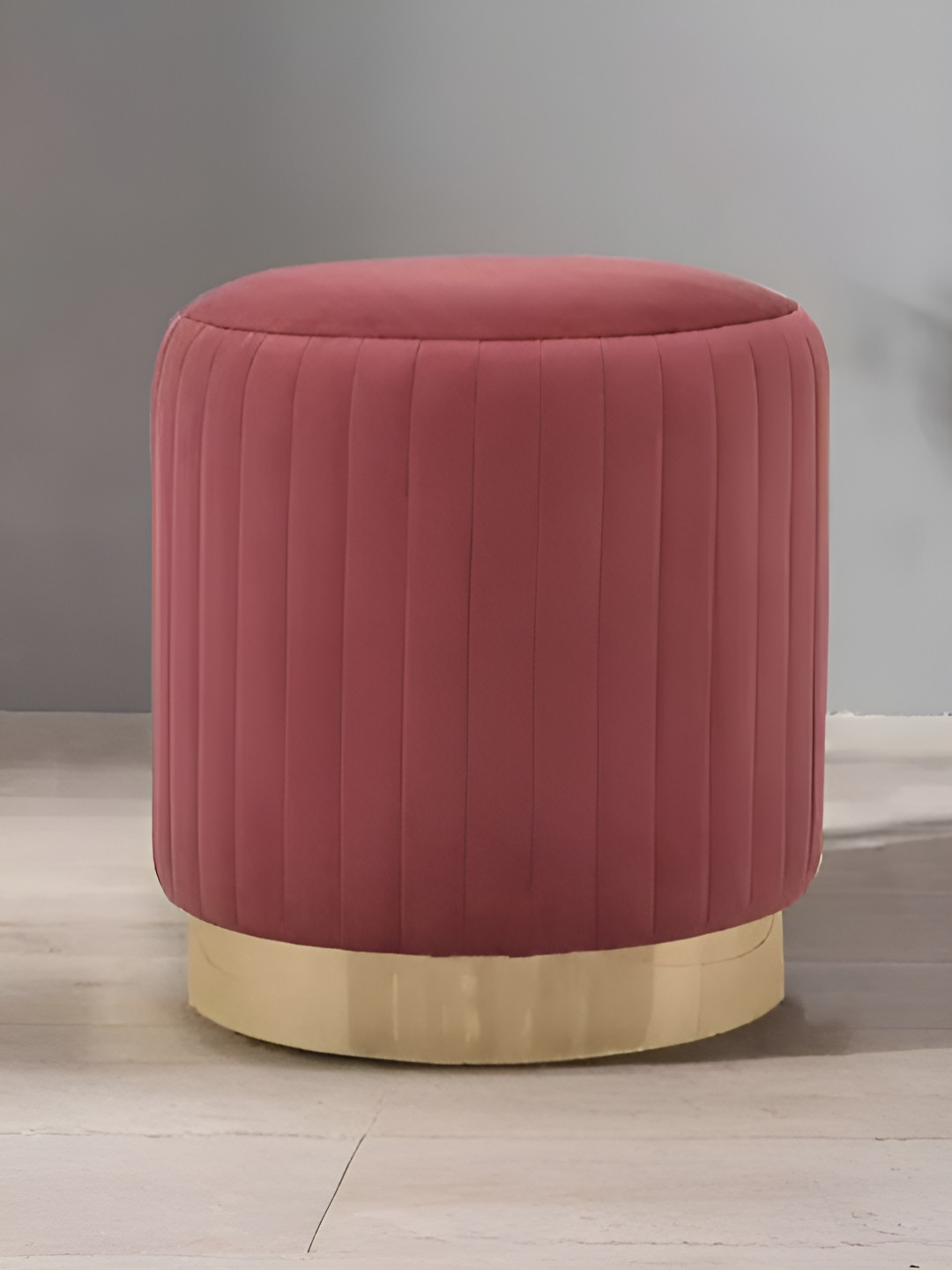 Royaloak Rust & Gold-Toned Velvet & Wooden Round Shaped Ottoman Bench