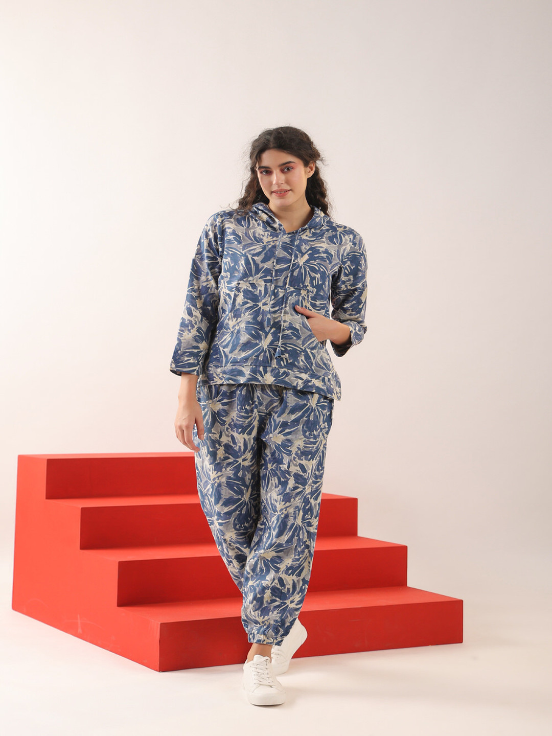 JISORA Printed Hooded Pure Cotton Flex Co-Ord Set