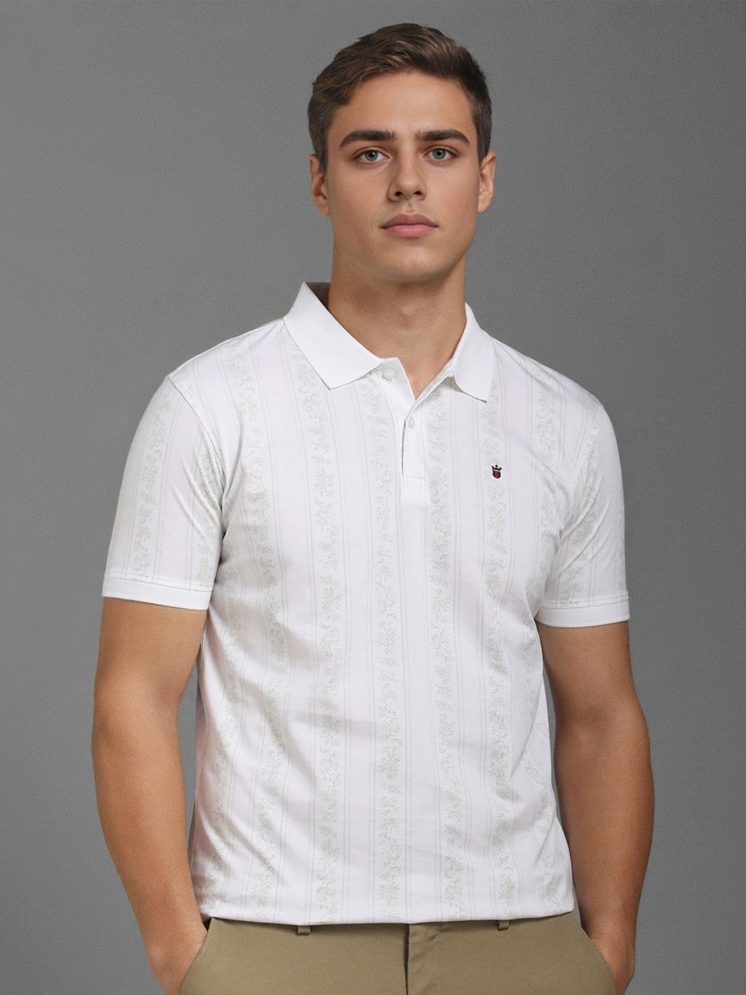 Louis Philippe Sport Men Floral Printed Polo Collar Slim Fit Cotton T-shirt