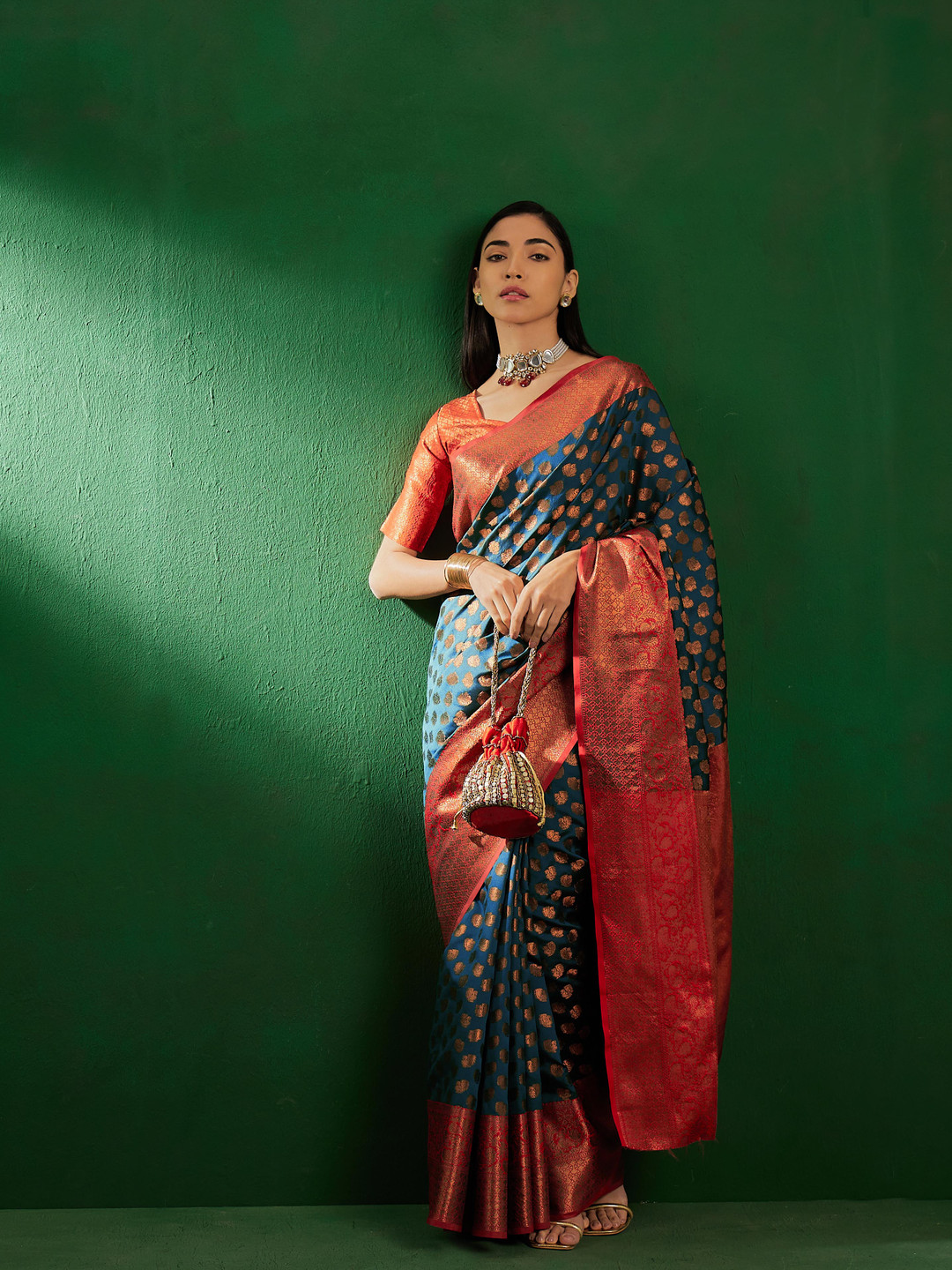 DEVATITHI Teal Banarasi Silk Saree