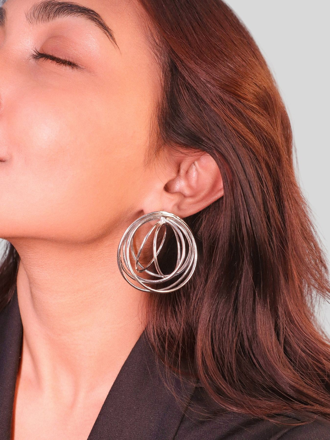 House of Pehr Silver Plated Double Rings Contemporary Earrings