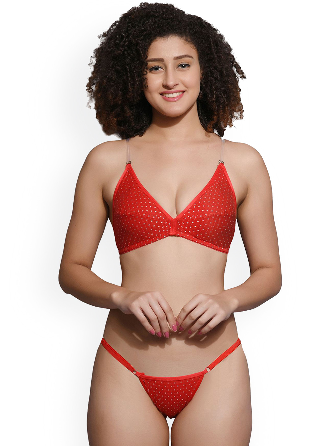 chia fashions Women Polka Dot Printed Lingerie Set - CHFS-BIJLI-RED-30B