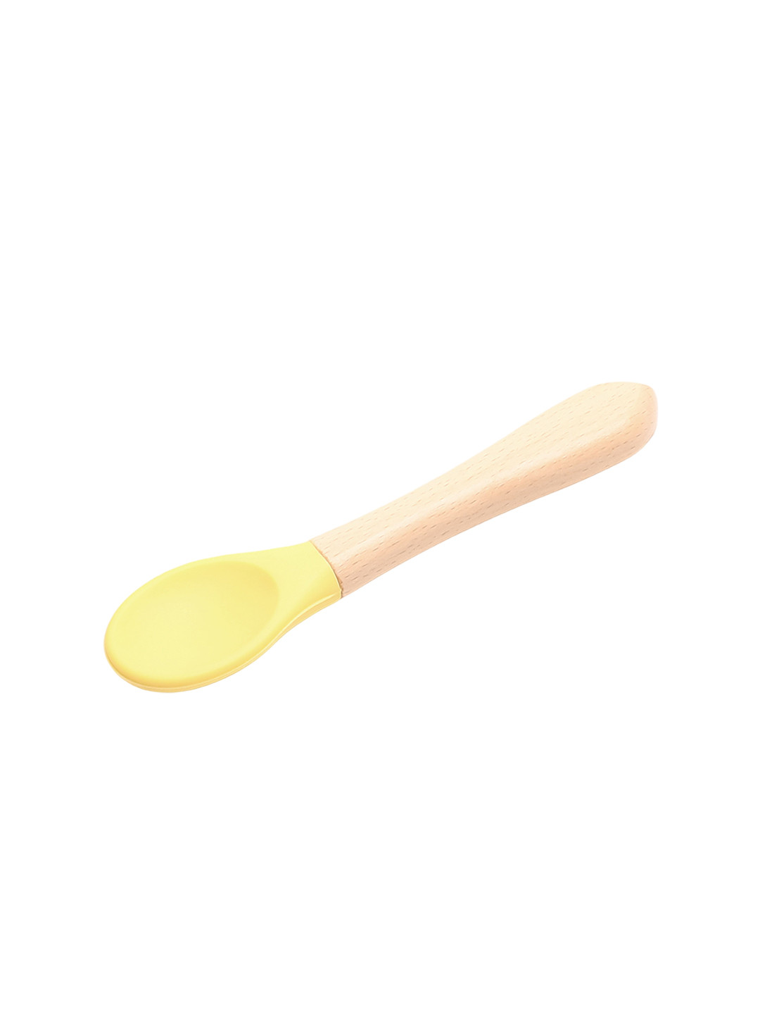 The Little Lookers Kids Yellow & Brown Silicone Spoon With Bamboo Handle