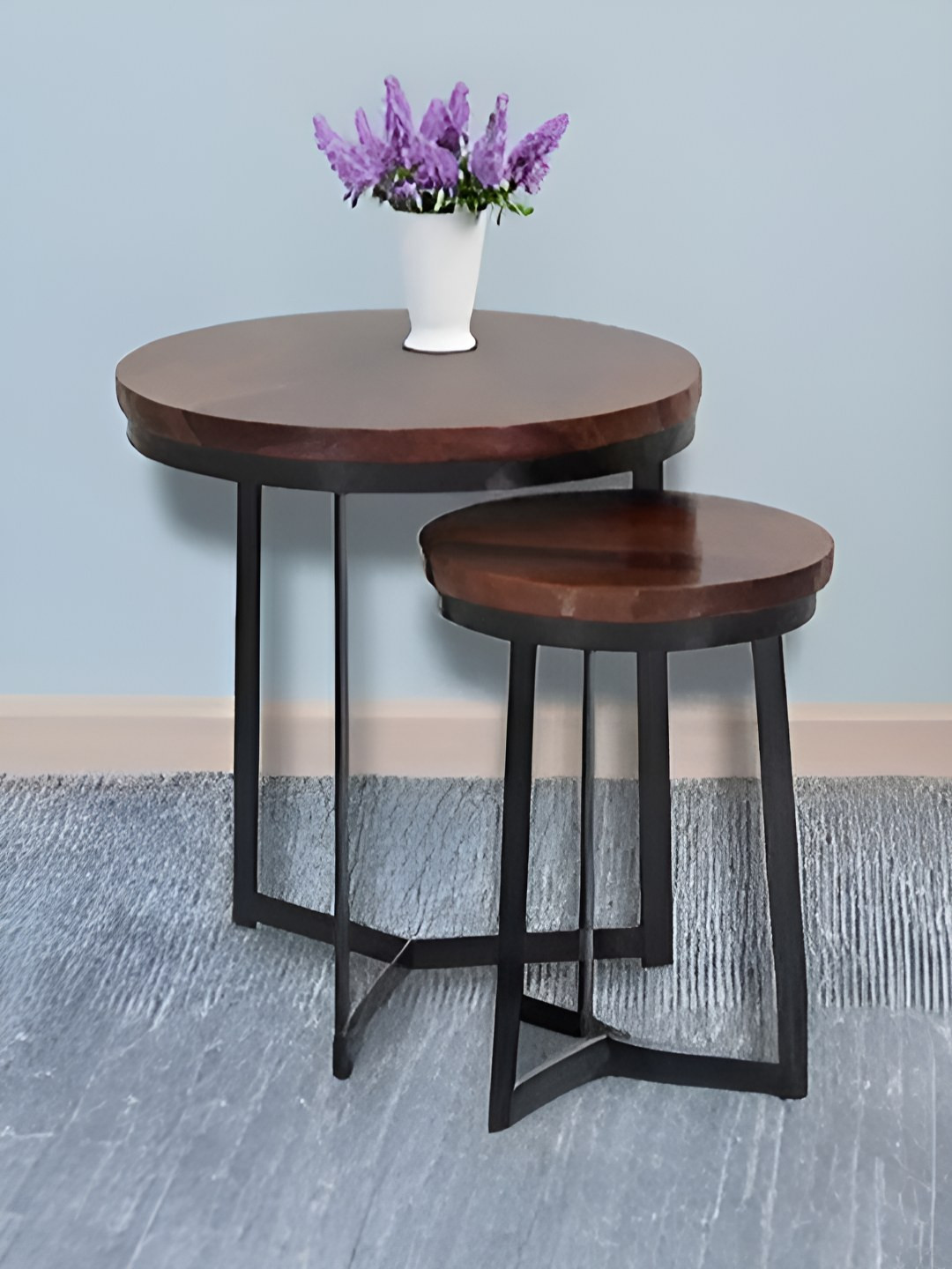 Royaloak Brown 2 Pieces Stainless Steel Nesting Tables