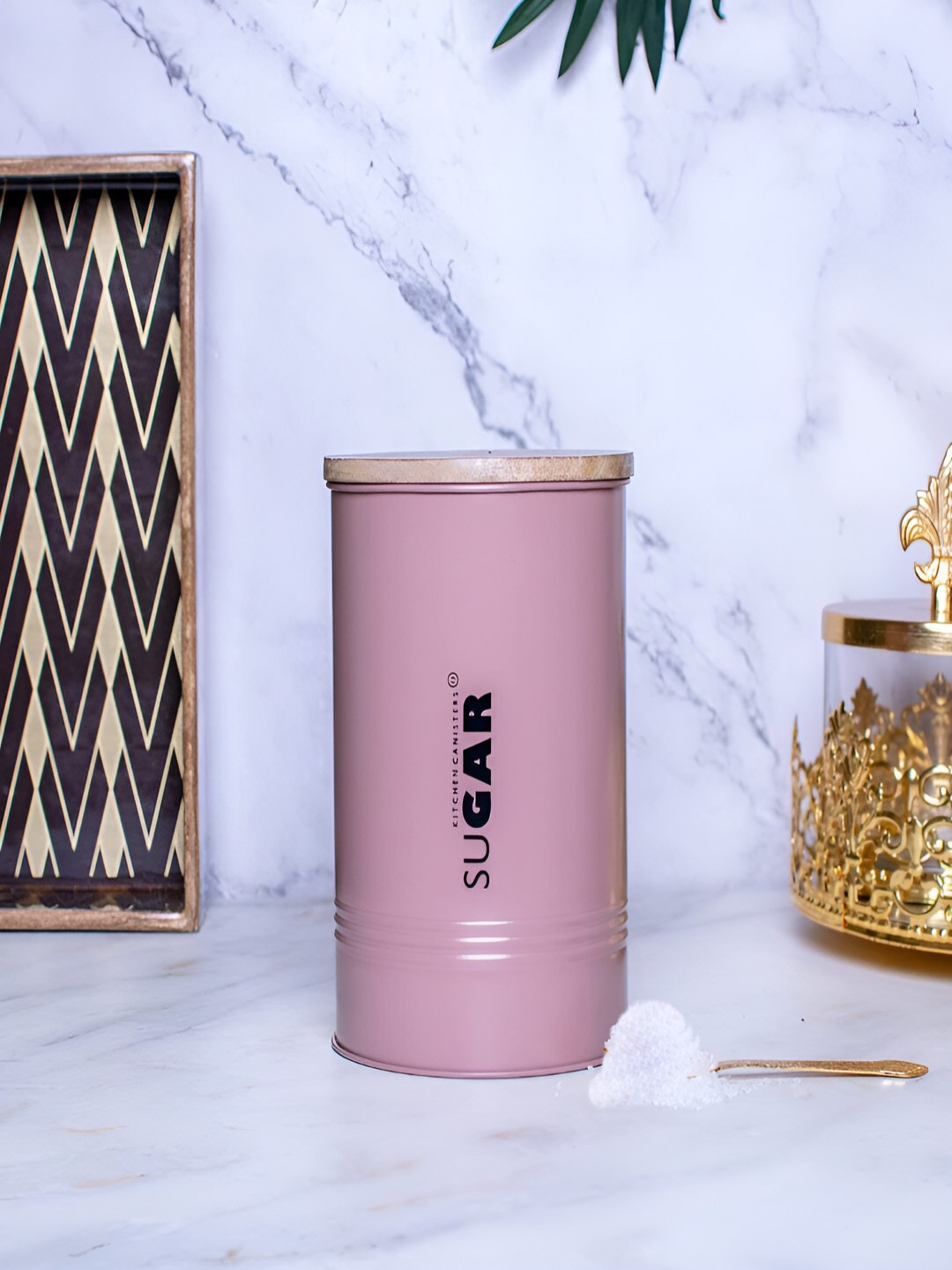 Craftlayout Premium Brown Typography Metal Air Tight Screw Top Canister-900ml