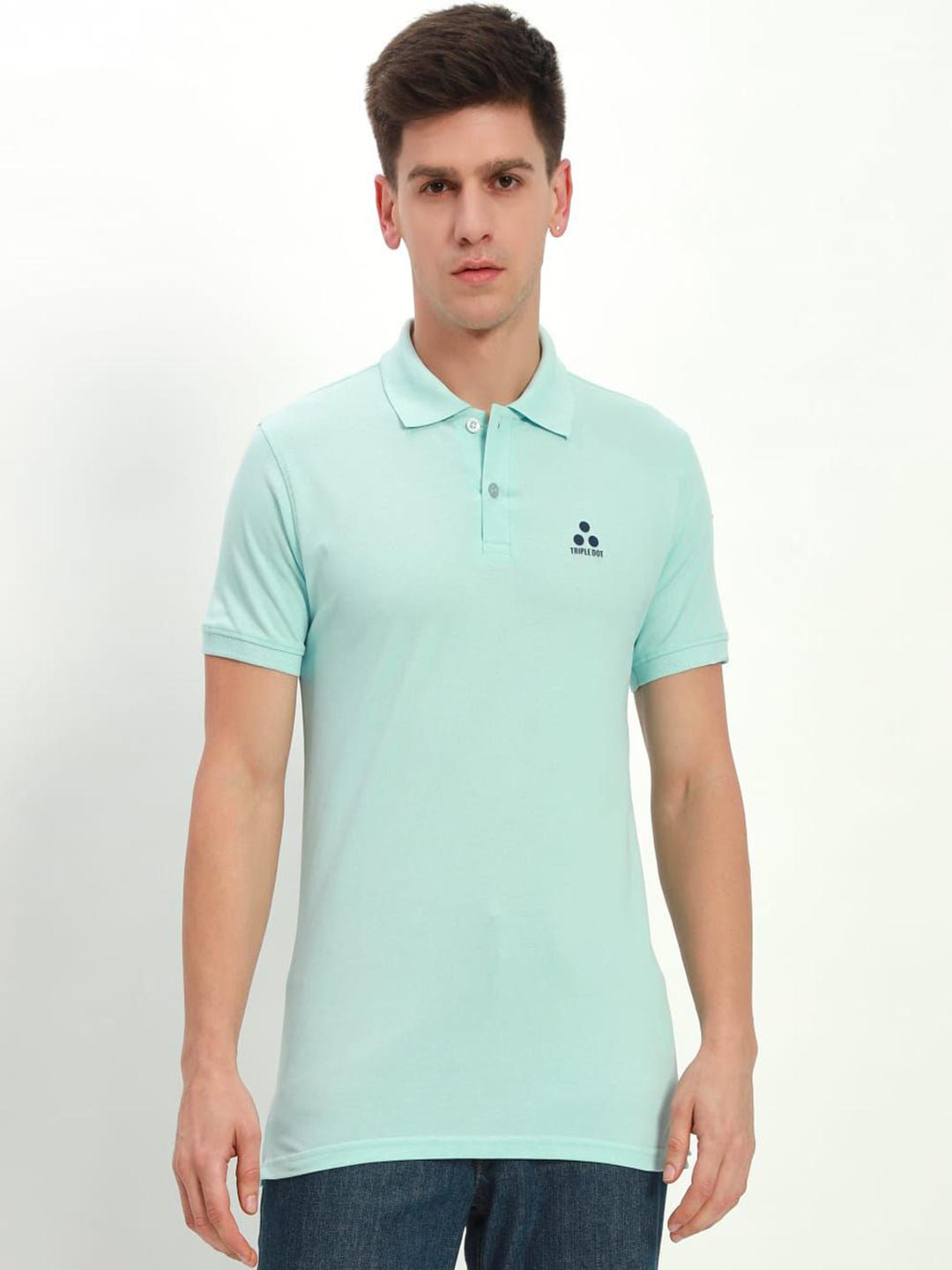 Triple Dot Men Bio Finish Solid Polo Collar Cotton T-shirt