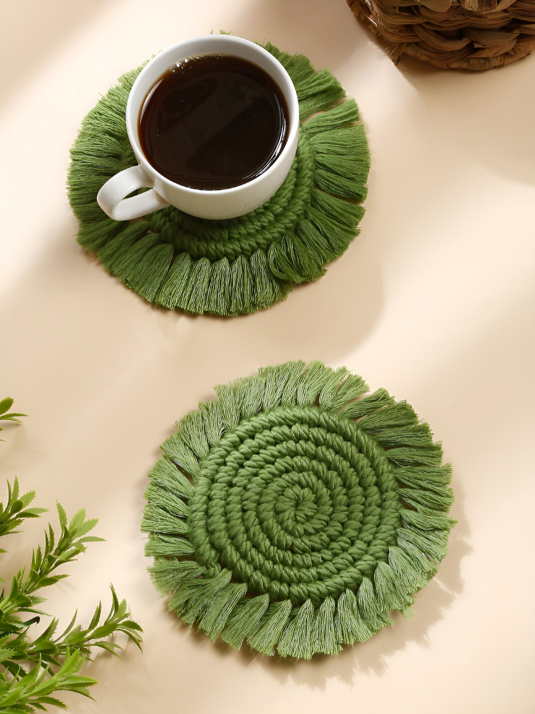 My Creative Hut Bohomian Style Green 2 Pieces Textured Round Coasters