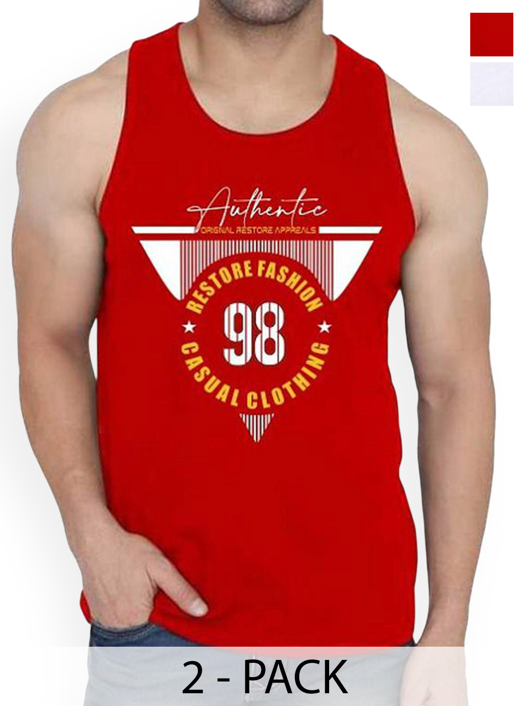 WOOSTRO Men Pack Of 2 Printed Cotton Gym Vests