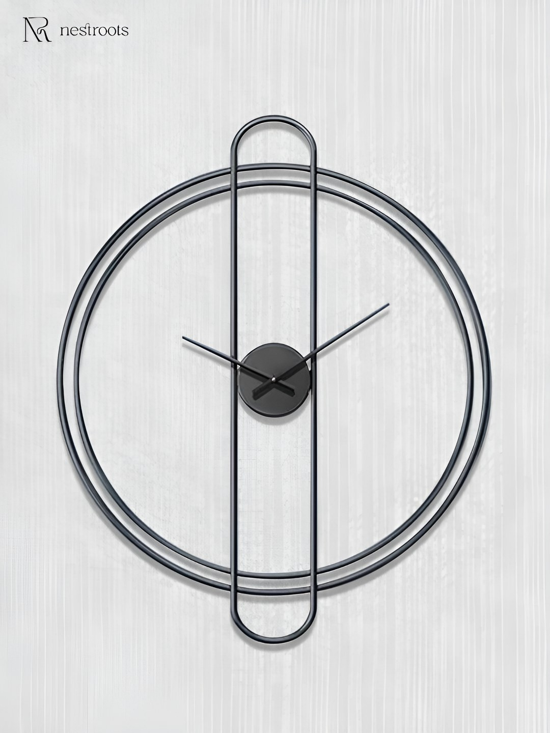 nestroots Black Round Shaped Contemporary Stainless Steel Wall Clock