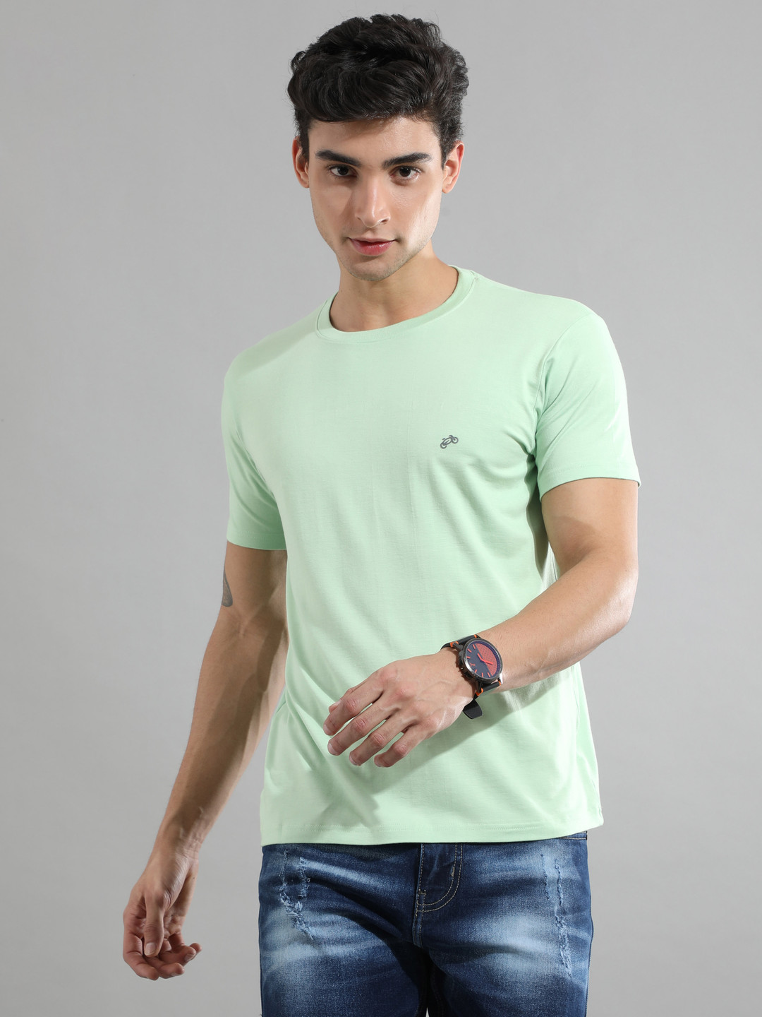 GREEN AGE Men Solid Round Neck Bamboo Relaxed Fit T-shirt