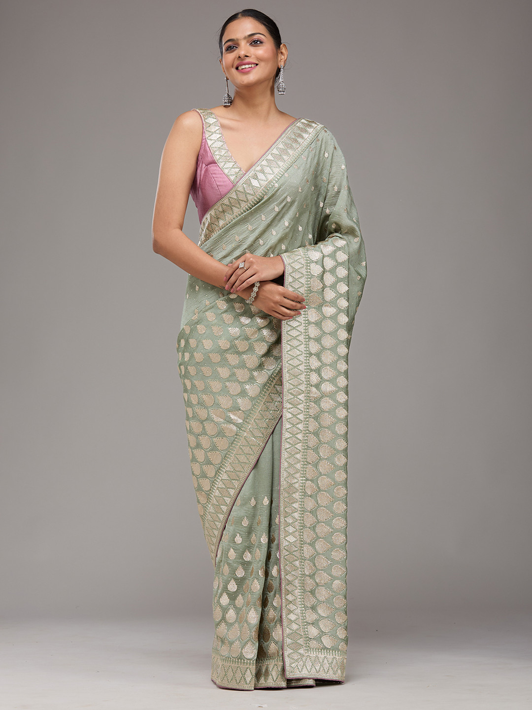 Koskii Green Embellished Art Silk Saree