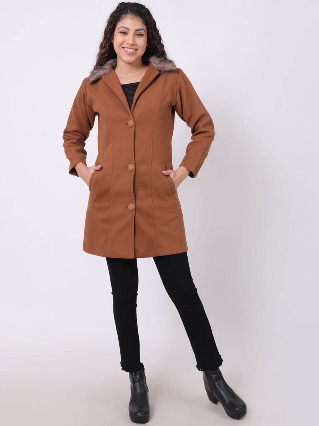 FELLAMO Single Breasted Spread Collar Trench Coat
