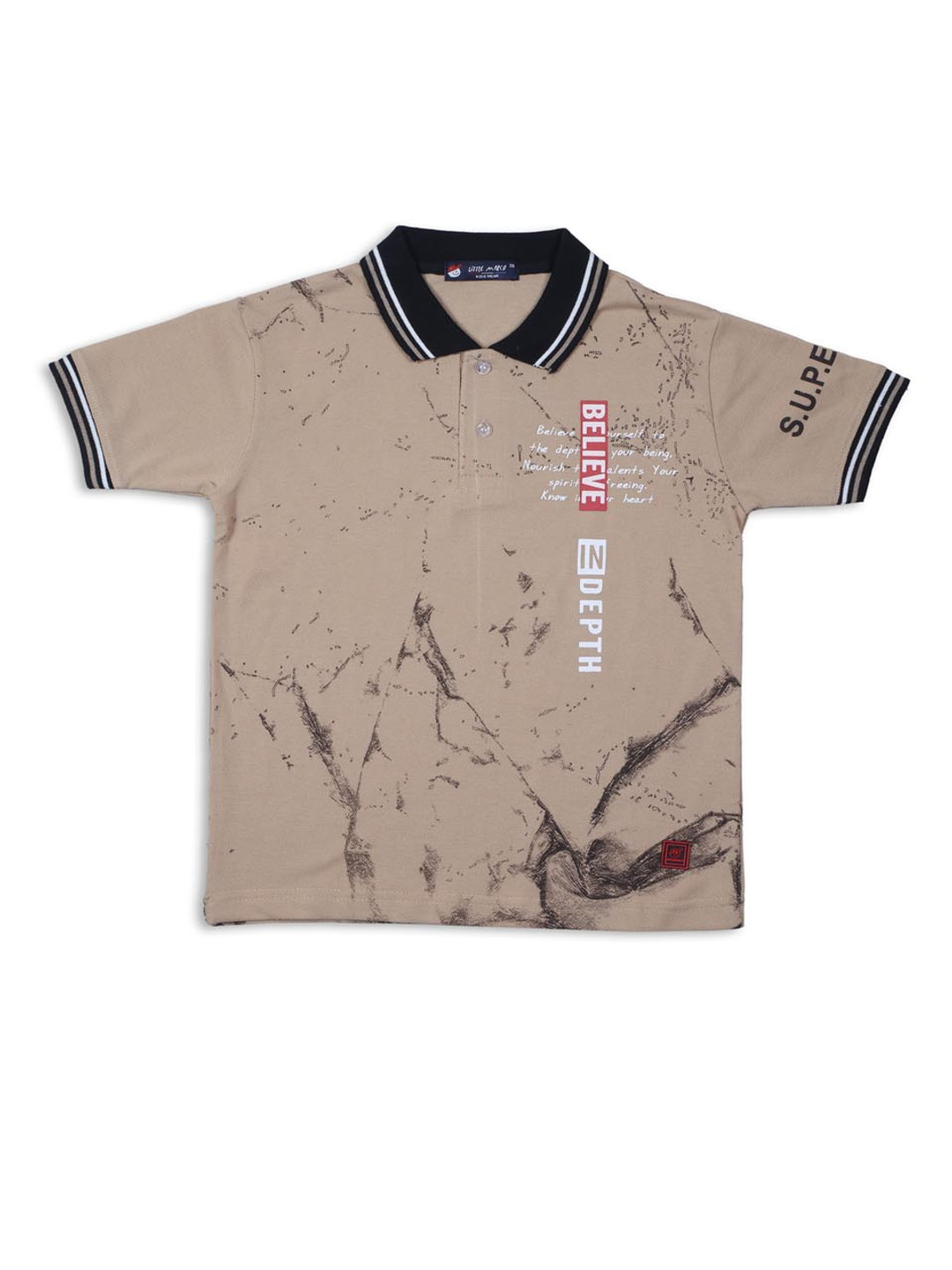 Little Marco Boys Typography Printed Polo Collar Tropical Applique T-shirt