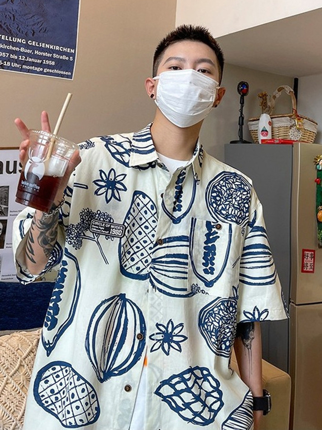 HERE&NOW Men Oversized Fit Spread Collar Conversational Printed Casual Shirt