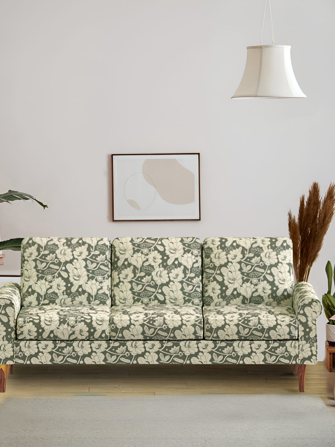 Chumbak Colonial Couch Grey's Garden Grey Floral Printed 3 Seater Couch
