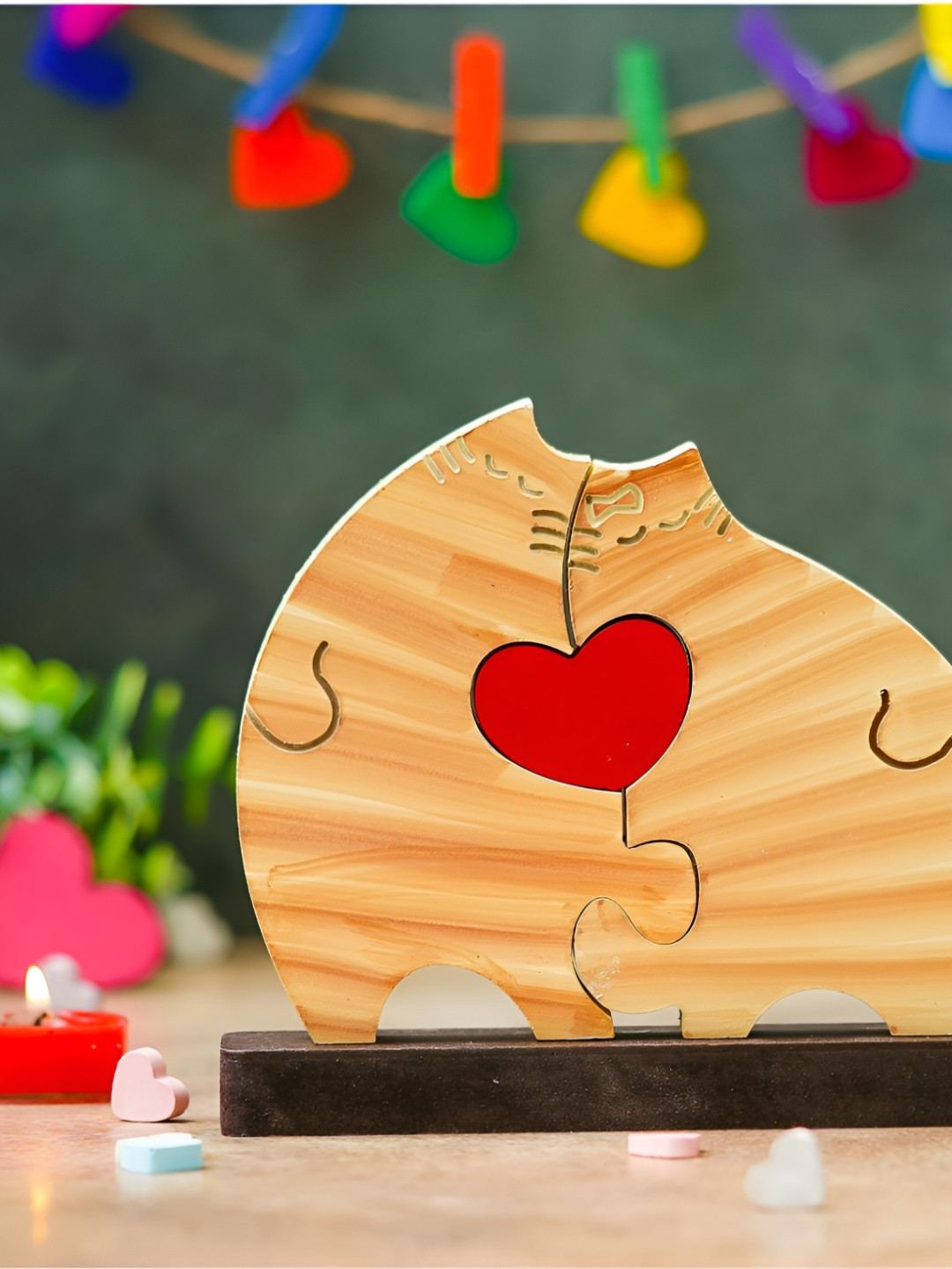 eCraftIndia Cats Couple Brown Wood Natural Living Room Small Showpiece - 5.7 Inches