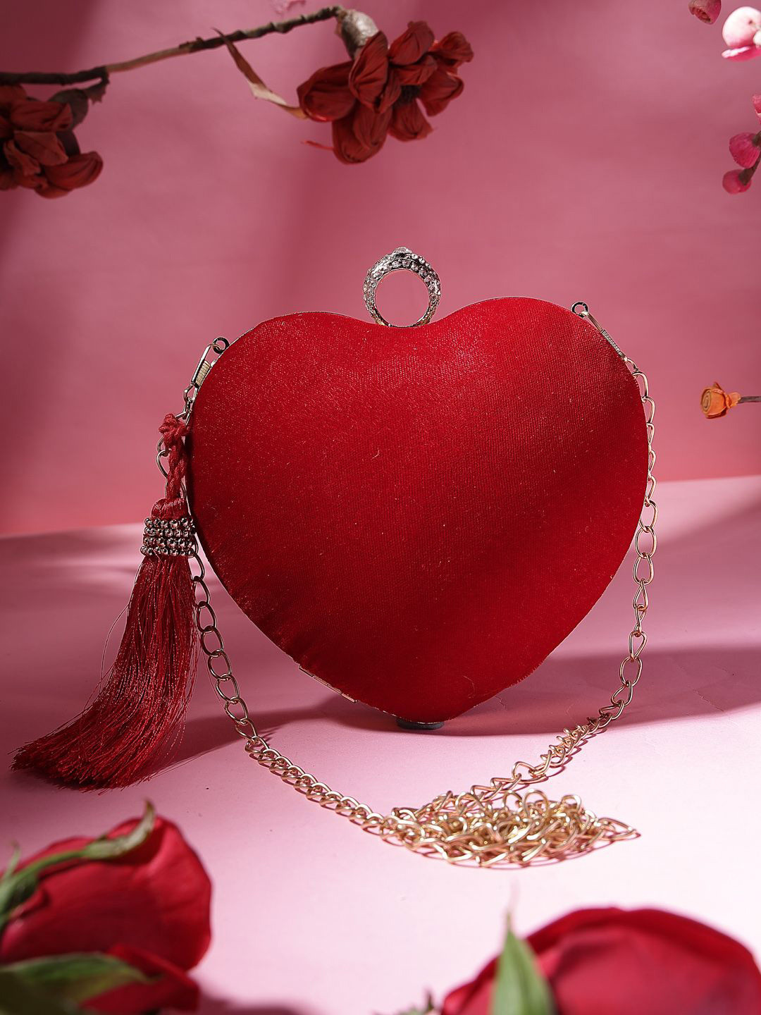 Anekaant Amour Valentine Heart Shaped Tasselled Velvet Box Clutch