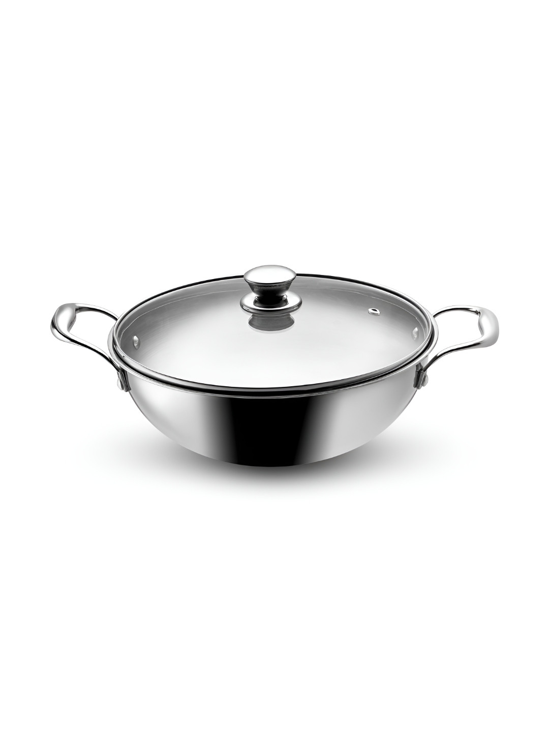 Vaya Silver-Toned Easy to Clean Tri-ply Stainless Steel Kadhai With Glass Lid 3.5 L