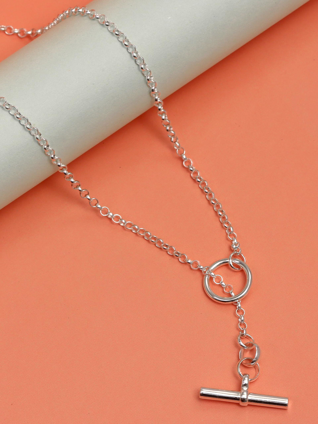 LeCalla 925 Sterling Lariat Y Toggle Clasp Silver-Plated Chain