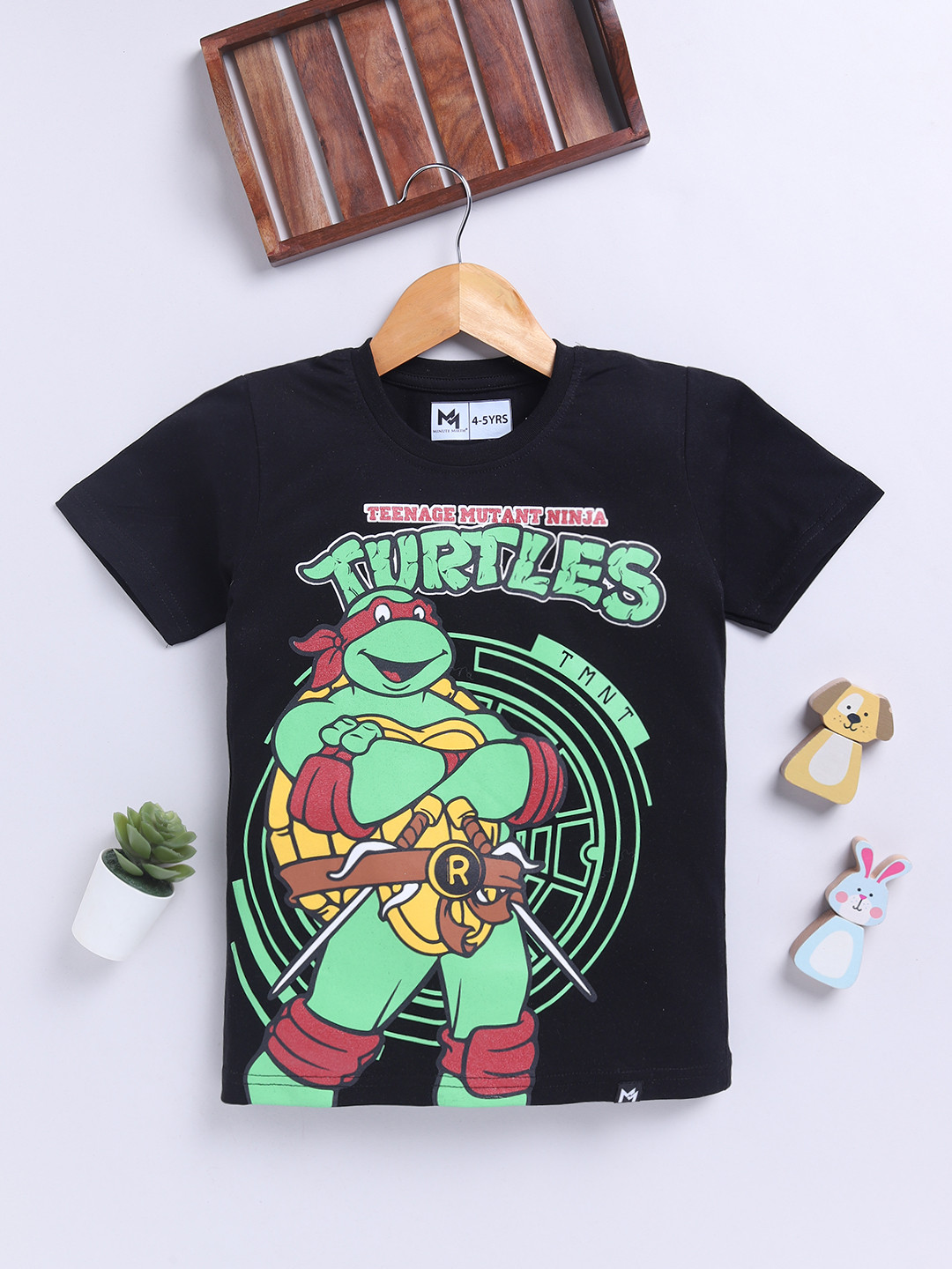 YK X Minute Mirth Boys Mutant Ninja Turtles Graphic Printed Pure Cotton T-shirt