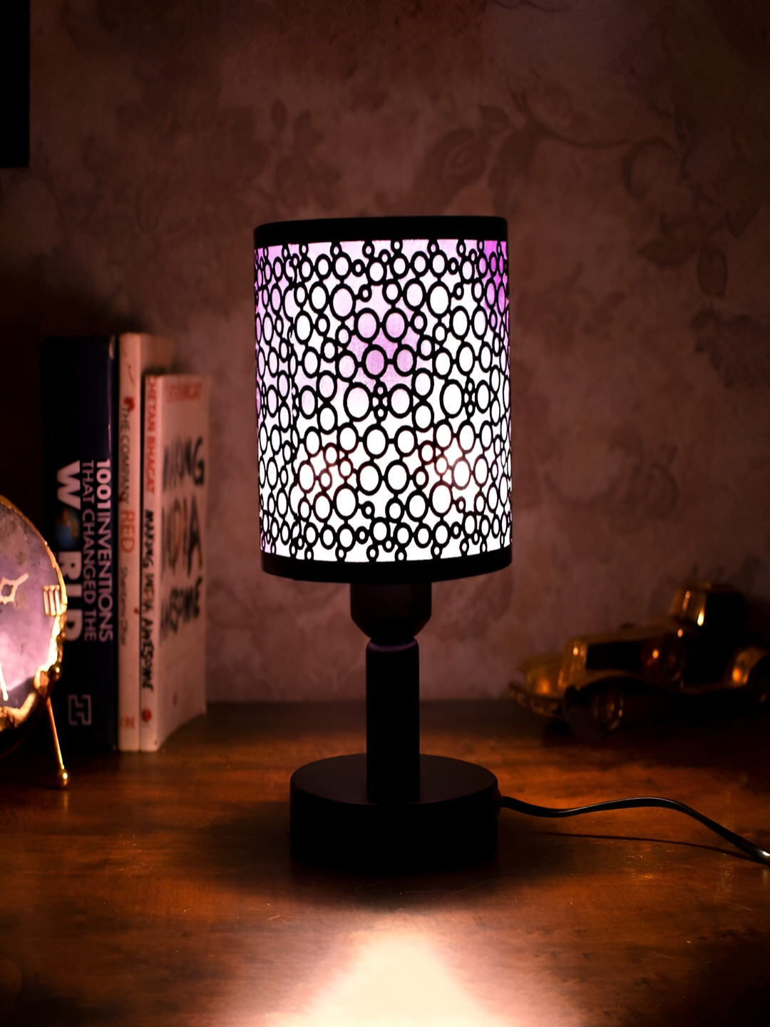 Craftlayout Black & Purple Textured Cylindrical Shaped Table Lamp With Bulb
