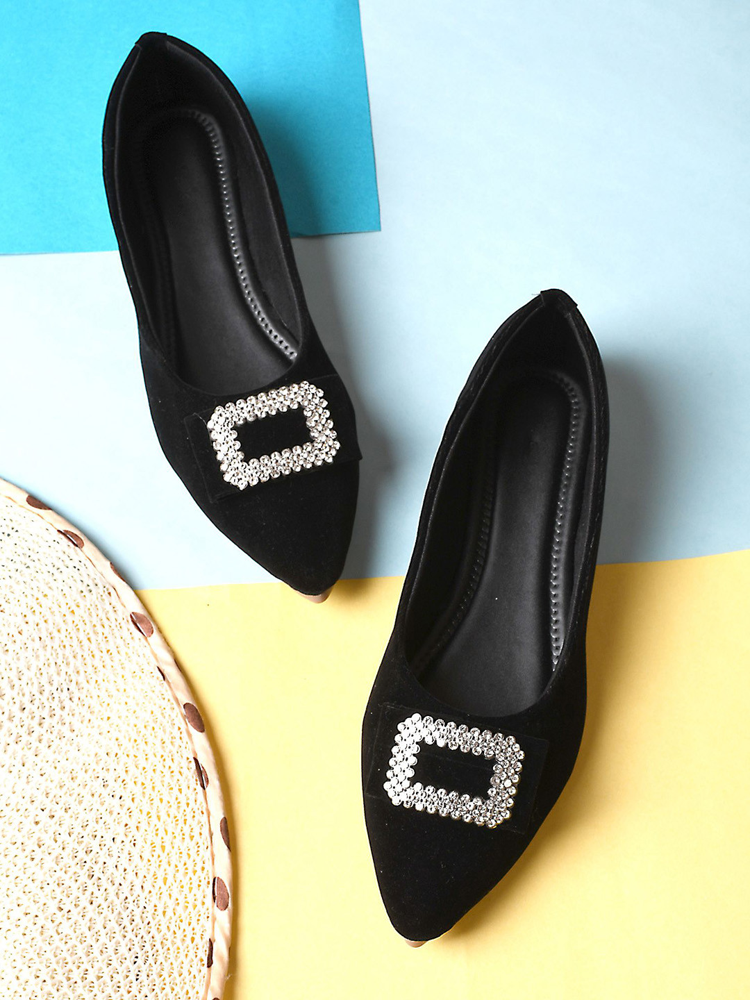 Looper Women Velvet Ballerinas With Silver Embellished