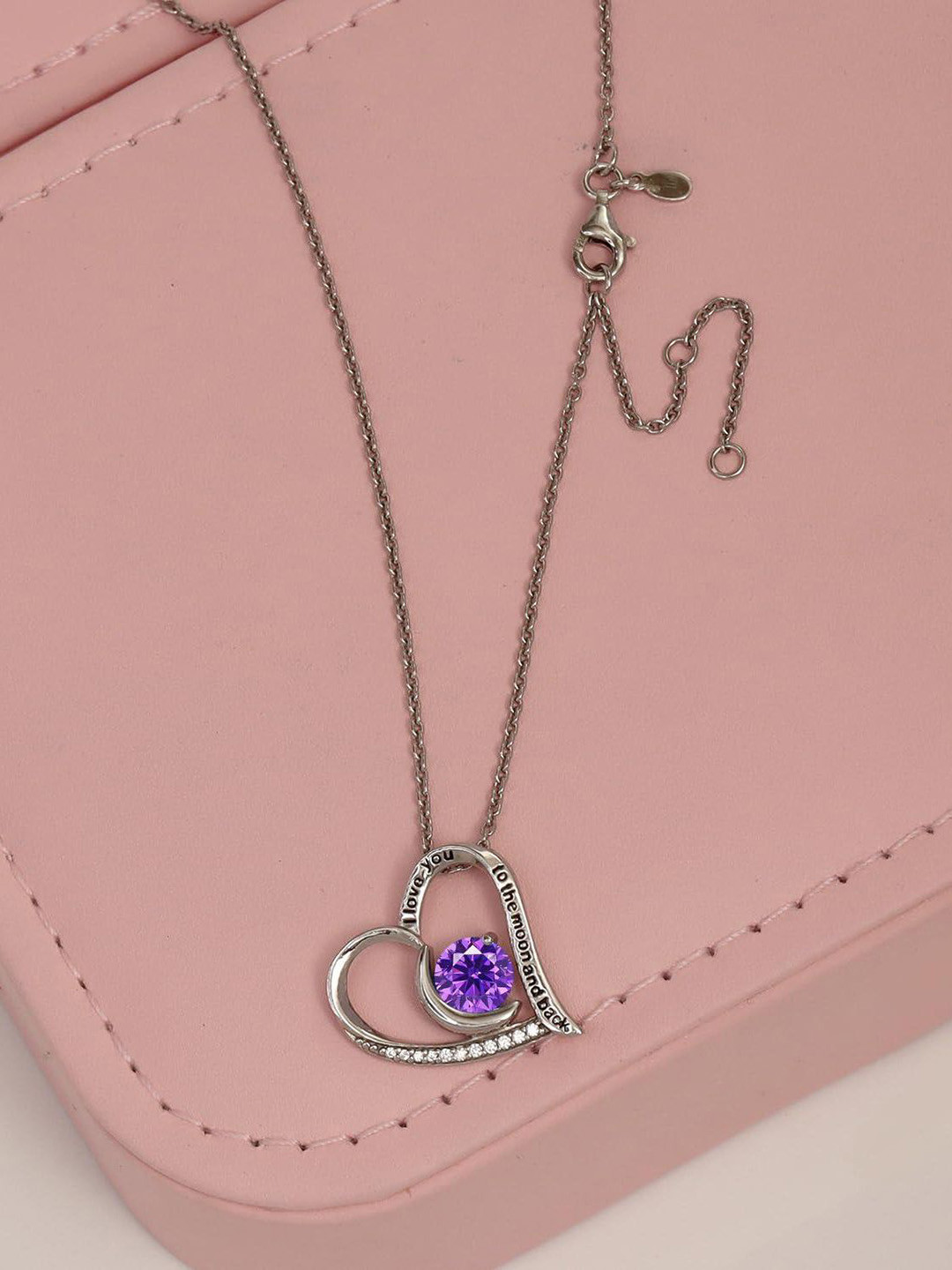LeCalla 925 Sterling Silver Silver-Plated Amethyst Studded Heart Shaped Pendant with Chain