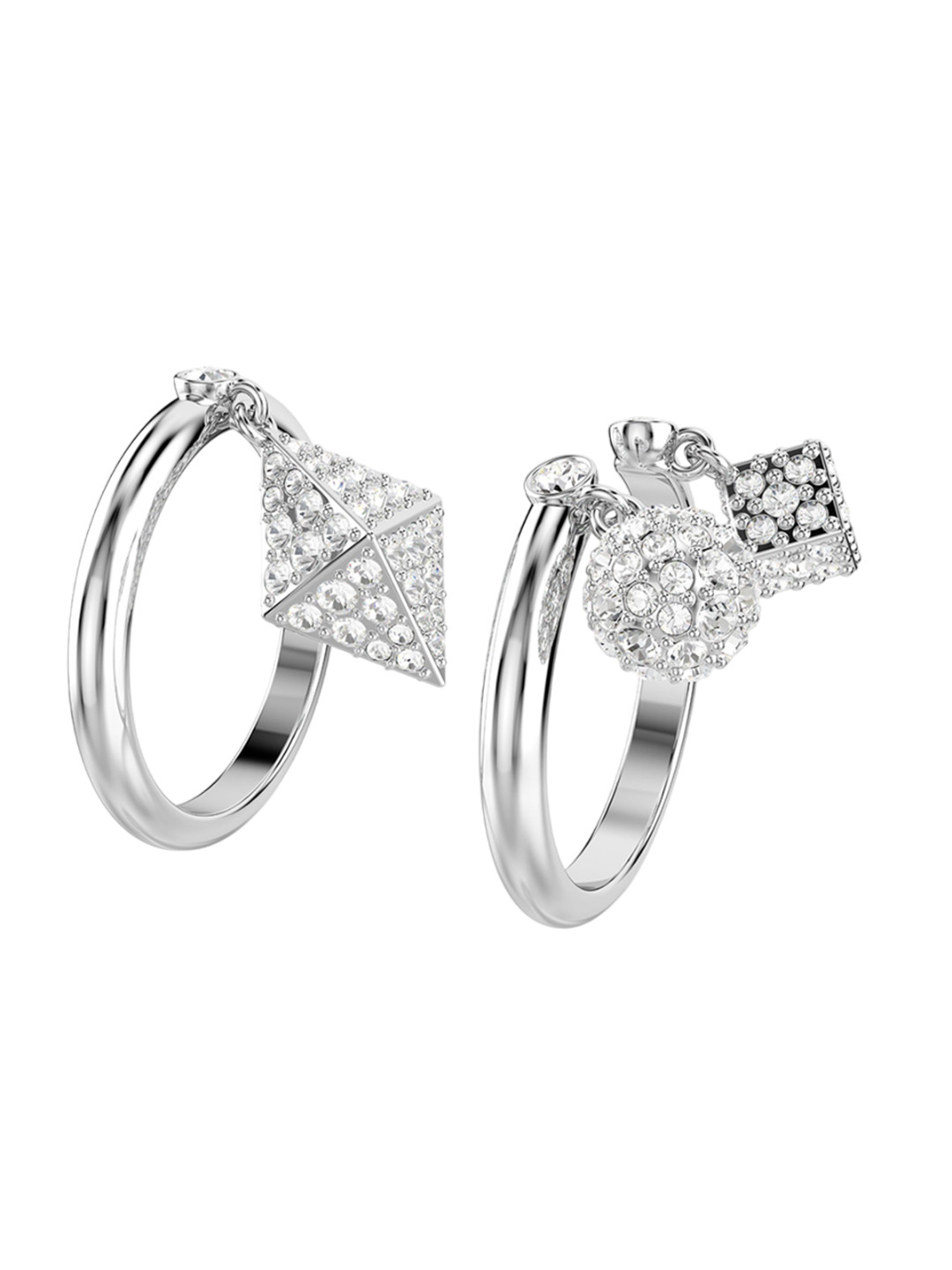 SWAROVSKI DEXTERA Set Of 2 Rhodium-Plated Crystal Studded Finger Ring