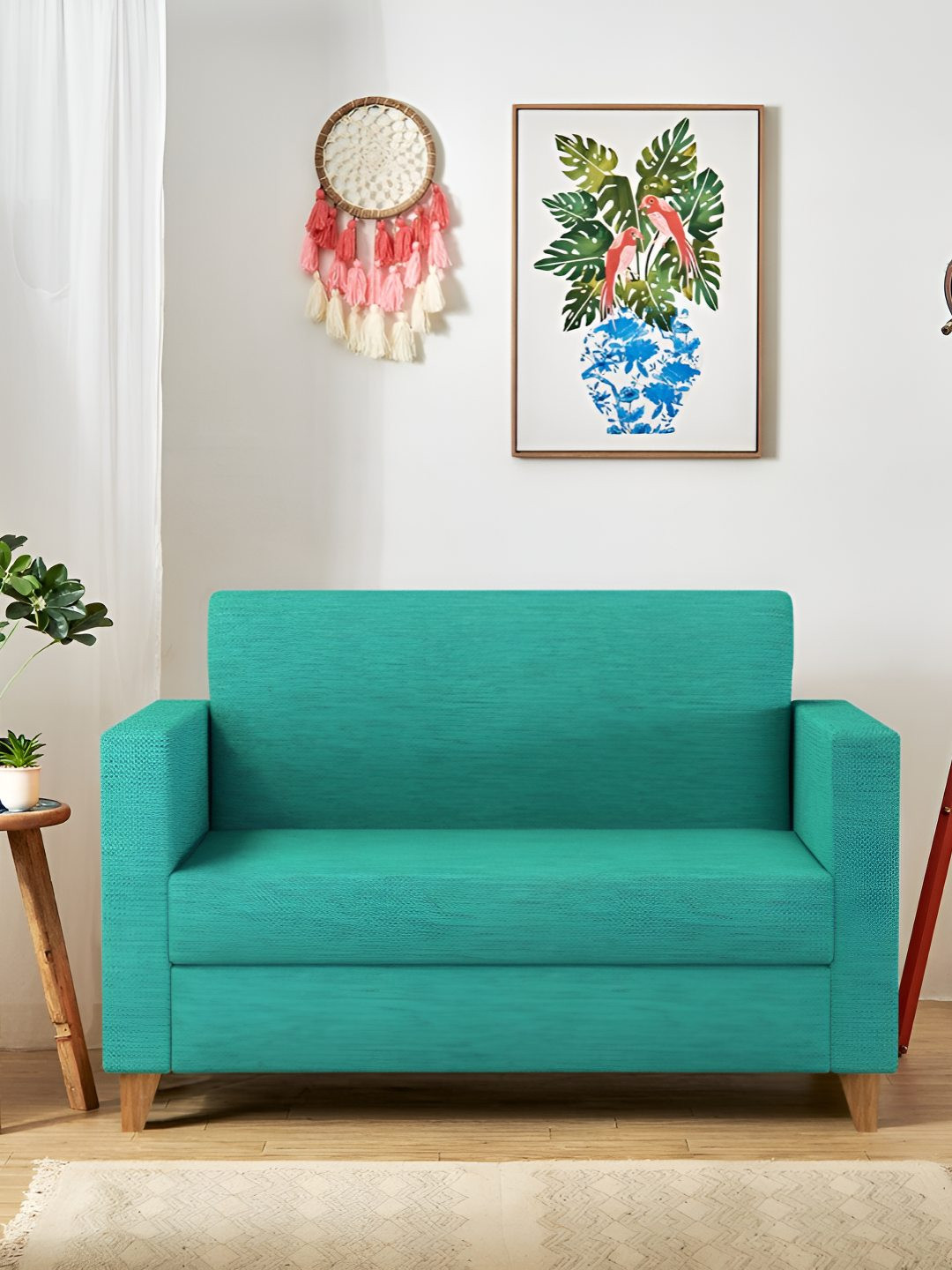 Chumbak Modern Loveseat Maldivian Teal Green Two Seater Inflatable Sofa and Bed