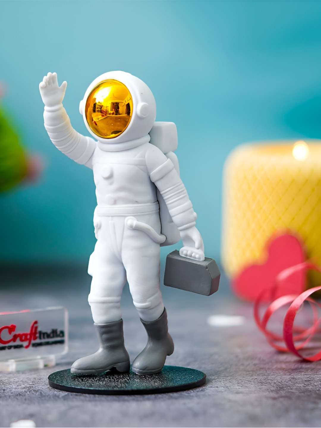 eCraftIndia Astronaut Spaceman Statue White Resin Matte Living Room Small Showpiece - 2.4 Inches