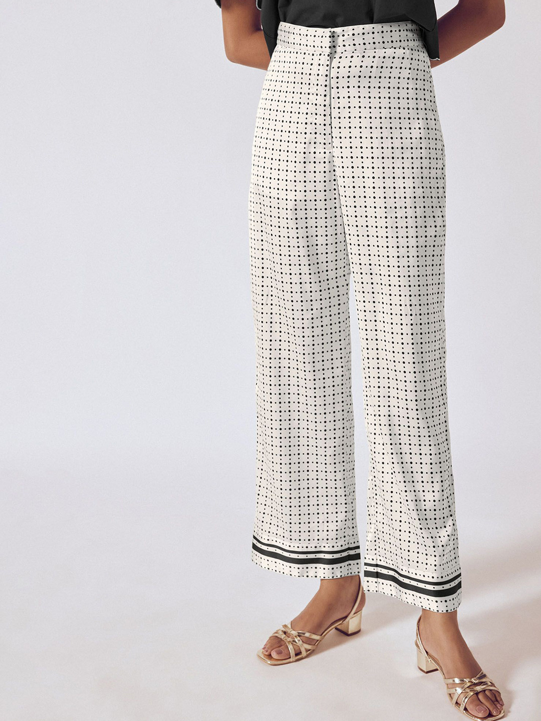 The Label Life Women Polka Dot Printed Straight Fit High-Rise Parallel Trousers