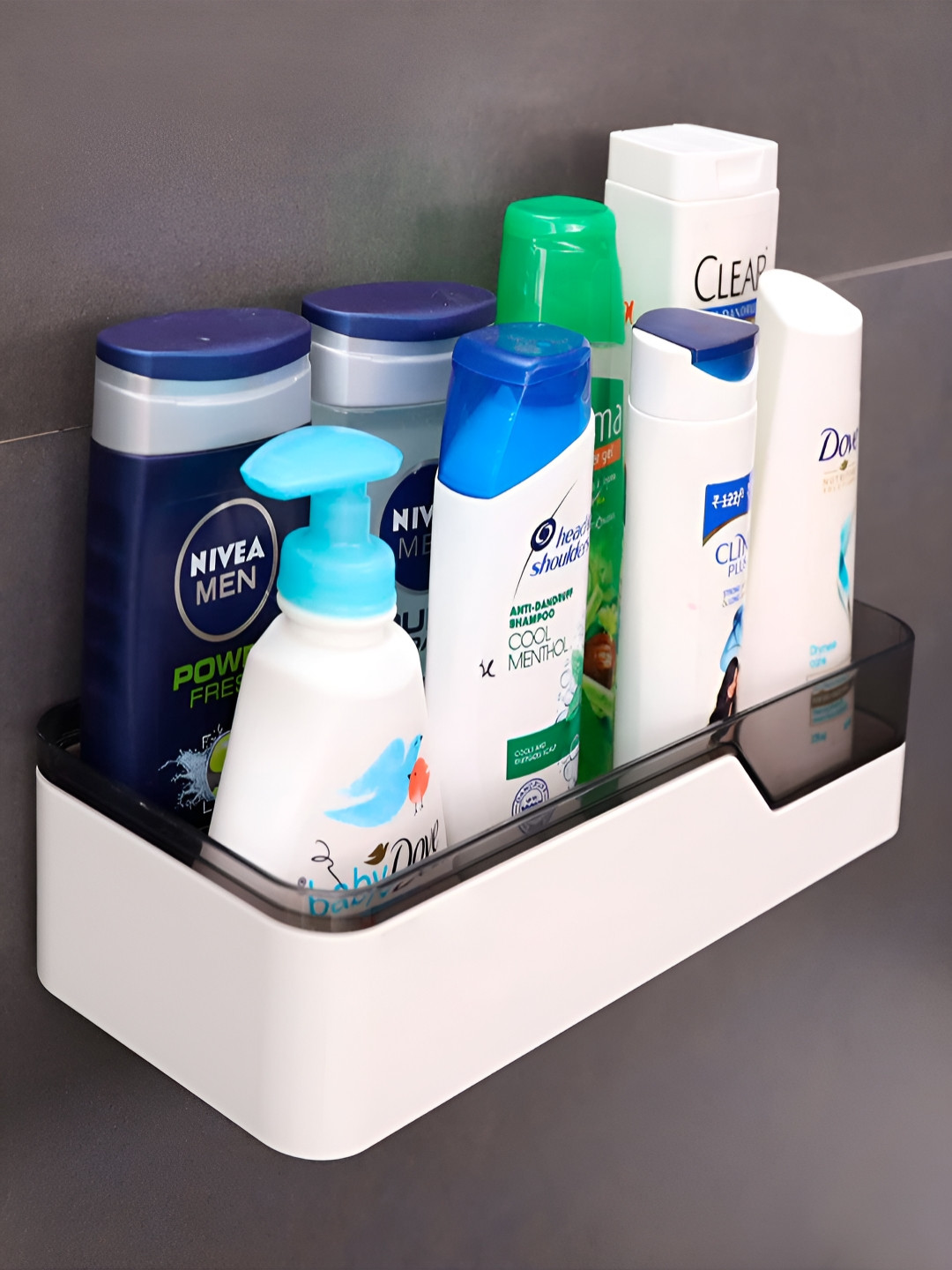 HOKIPO Black & White Solid Plastic Bathroom Caddy