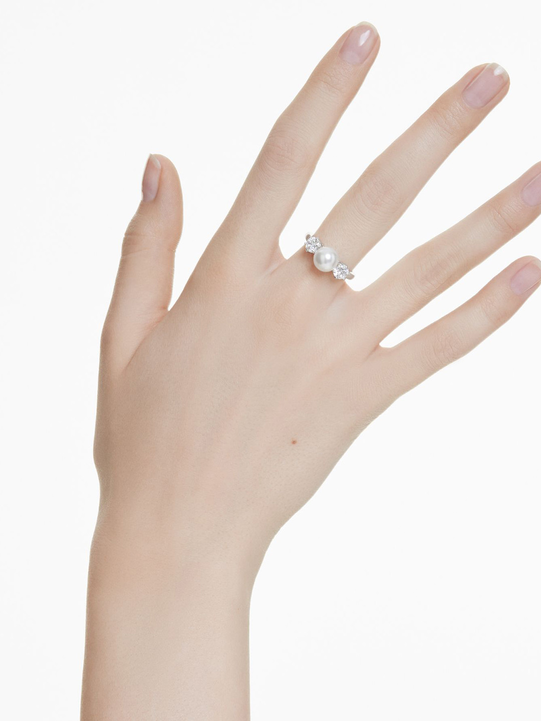 SWAROVSKI Matrix Rhodium-Plated Cubic Zirconia & Pearl Studded Finger Ring