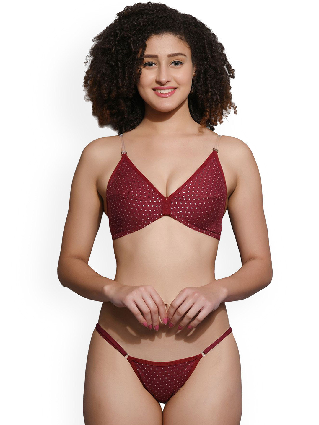 chia fashions Cotton Polka Dot Printed Lingerie Set