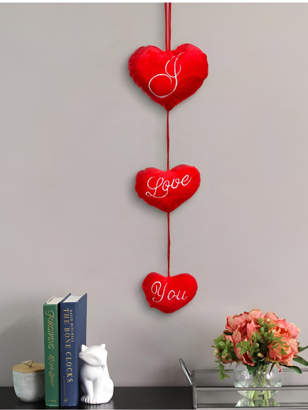 eCraftIndia I Love You Red Heart Red Resin Natural Living Room Large Showpiece - 19.7 Inches