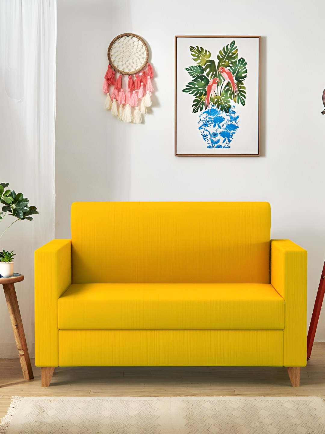 Chumbak Modern Loveseat Sahara Mustard Yellow Two Seater Couch