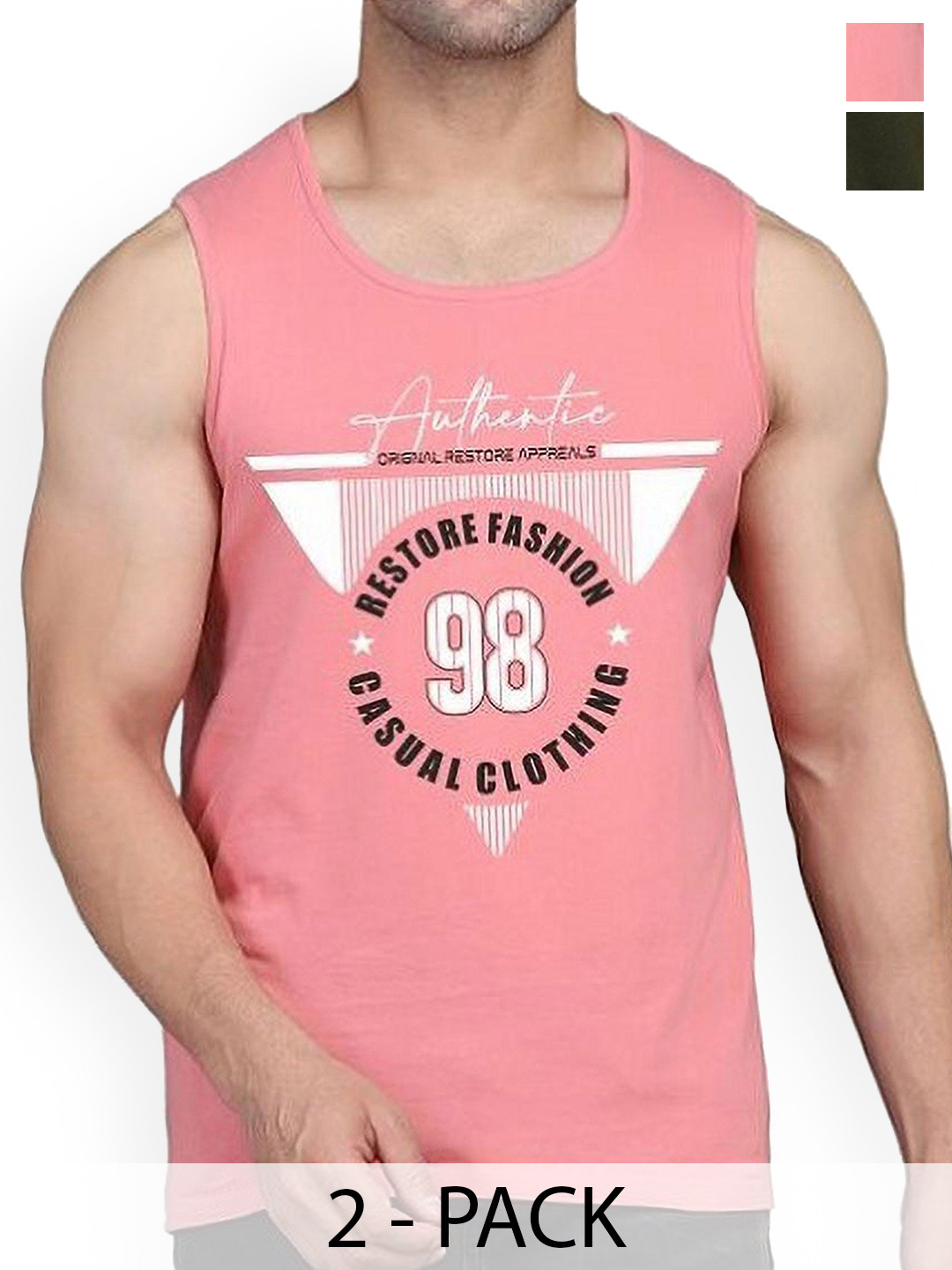 WOOSTRO Men Pack Of 2 Printed Sleeveless Innerwear Gym Vests