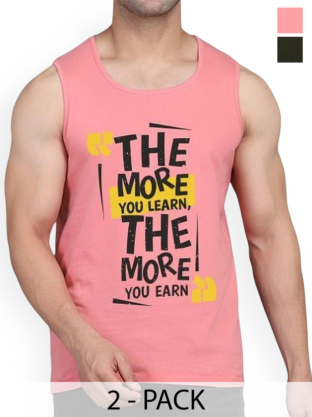 Woostro Men Pack Of 2 Printed Gym VestsRS26 CMB (MORE OLIVE) (MORE PEACH)