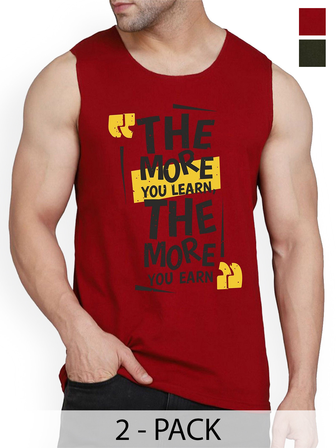 Woostro Men Pack Of 2 Printed Gym VestsRS26 CMB (MORE OLIVE) (MORE MAROON)