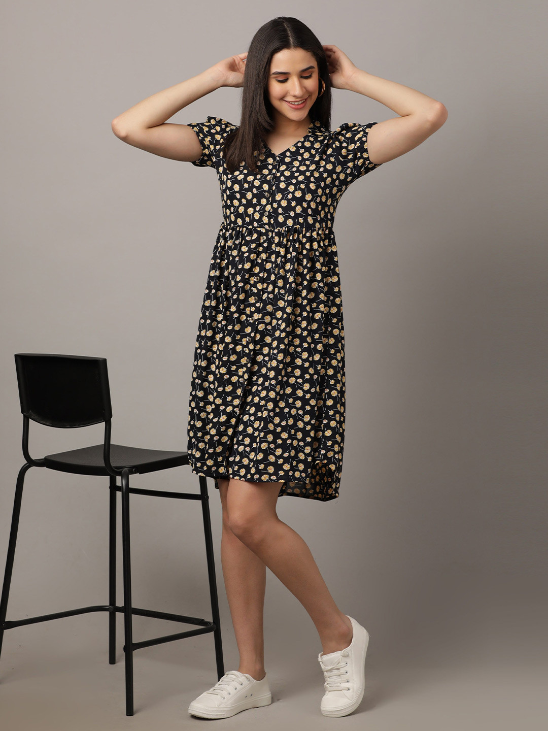 OZURY Floral Print A-Line Dress