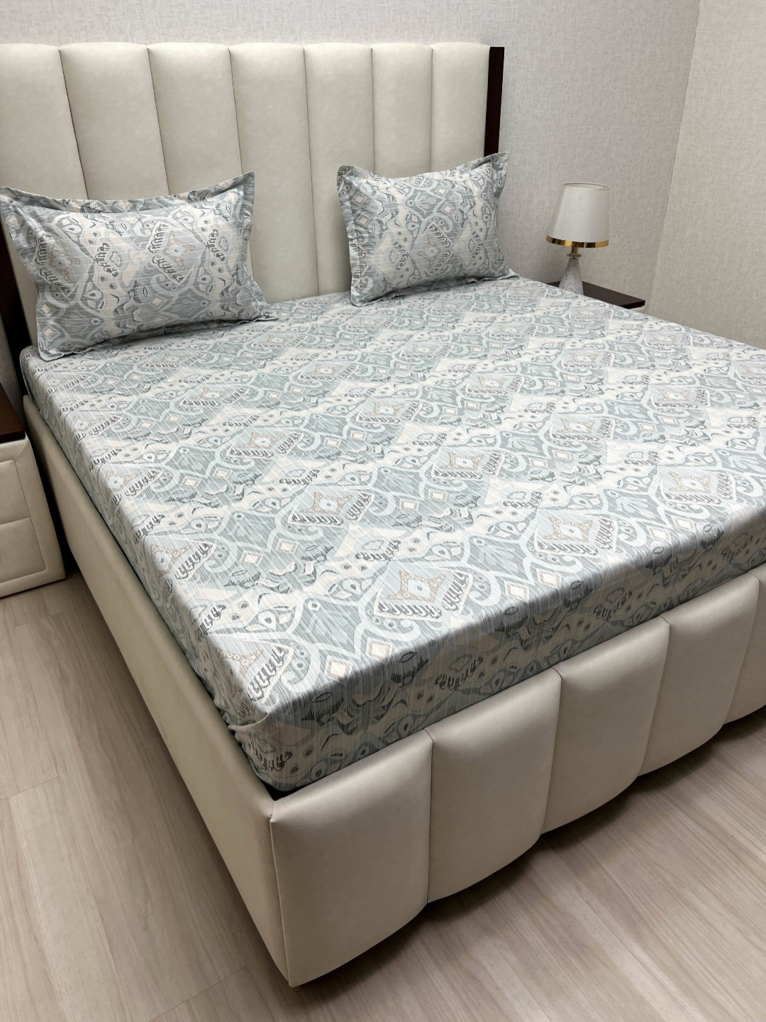 Pure Decor Royal Passion Grey Ethnic Motifs Pure Cotton 400 TC Queen Superfine Bedsheet with 2 Pillow Covers-90 x 100 inches