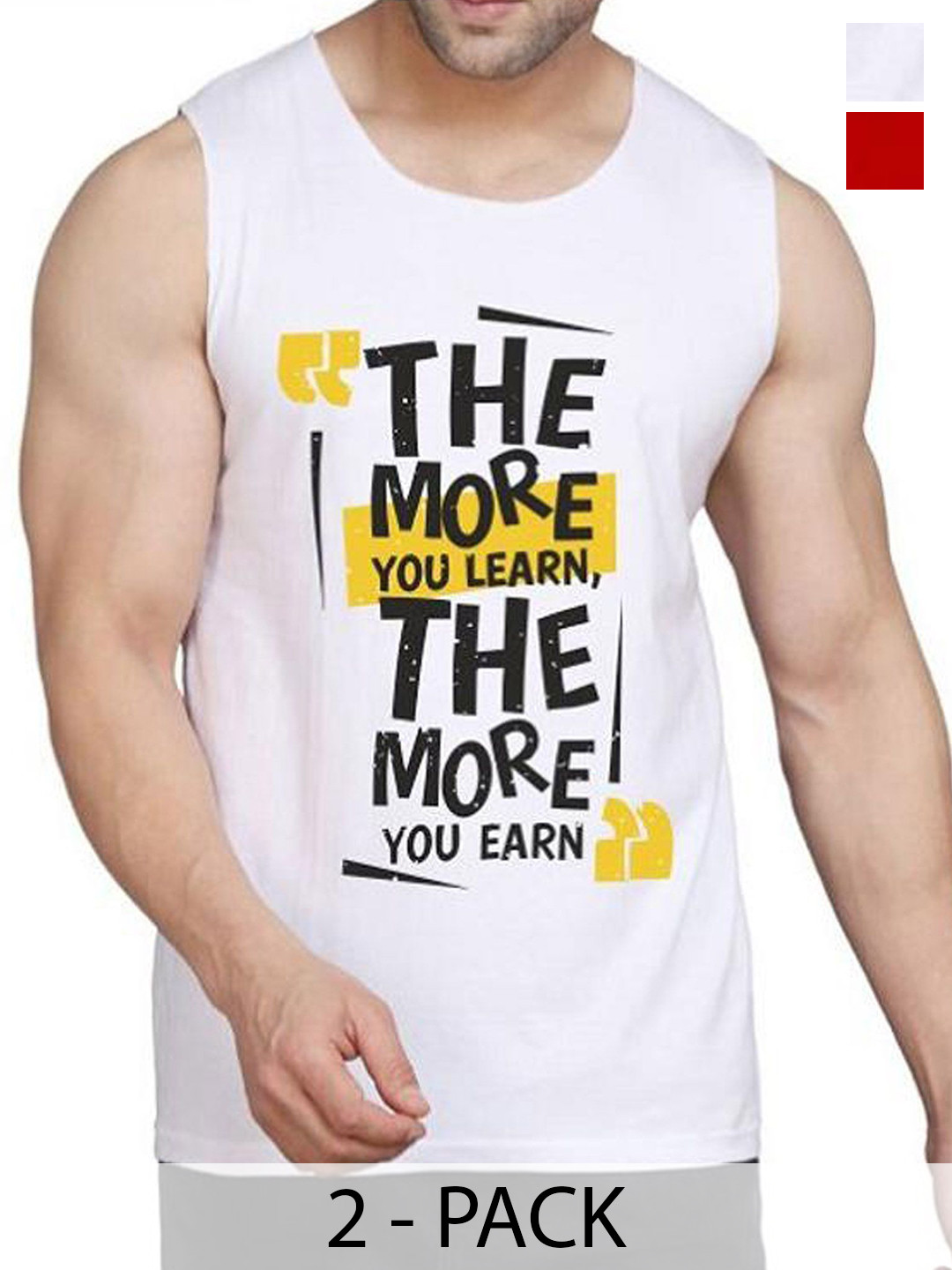 WOOSTRO 2-Pcs Printed Cotton Innerwear Vests RS26 CMB (MORE RED) (MORE WHITE)