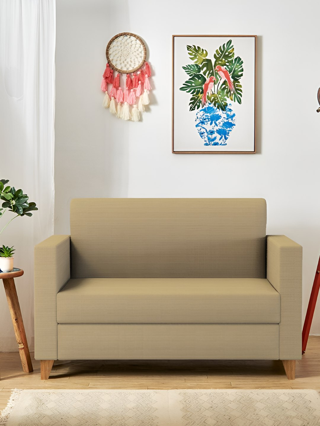 Chumbak Modern Loveseat Beach Beige Two Seater Inflatable Sofa and Bed