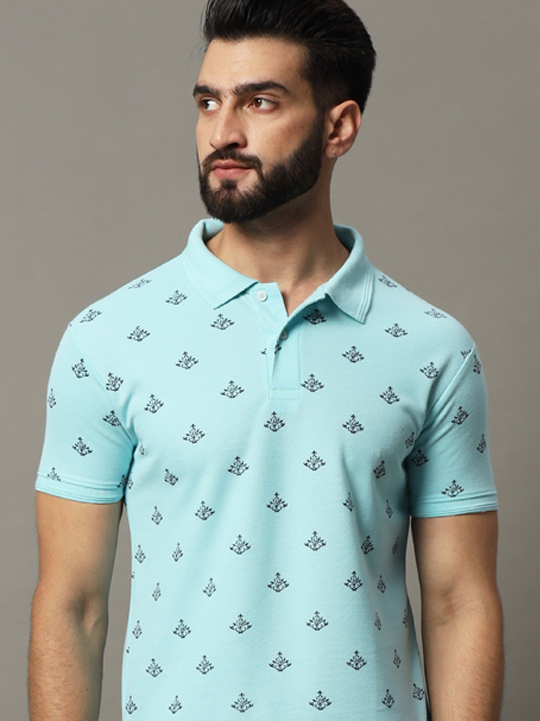 HUSHBUCKS Men Printed Polo Collar T-shirt