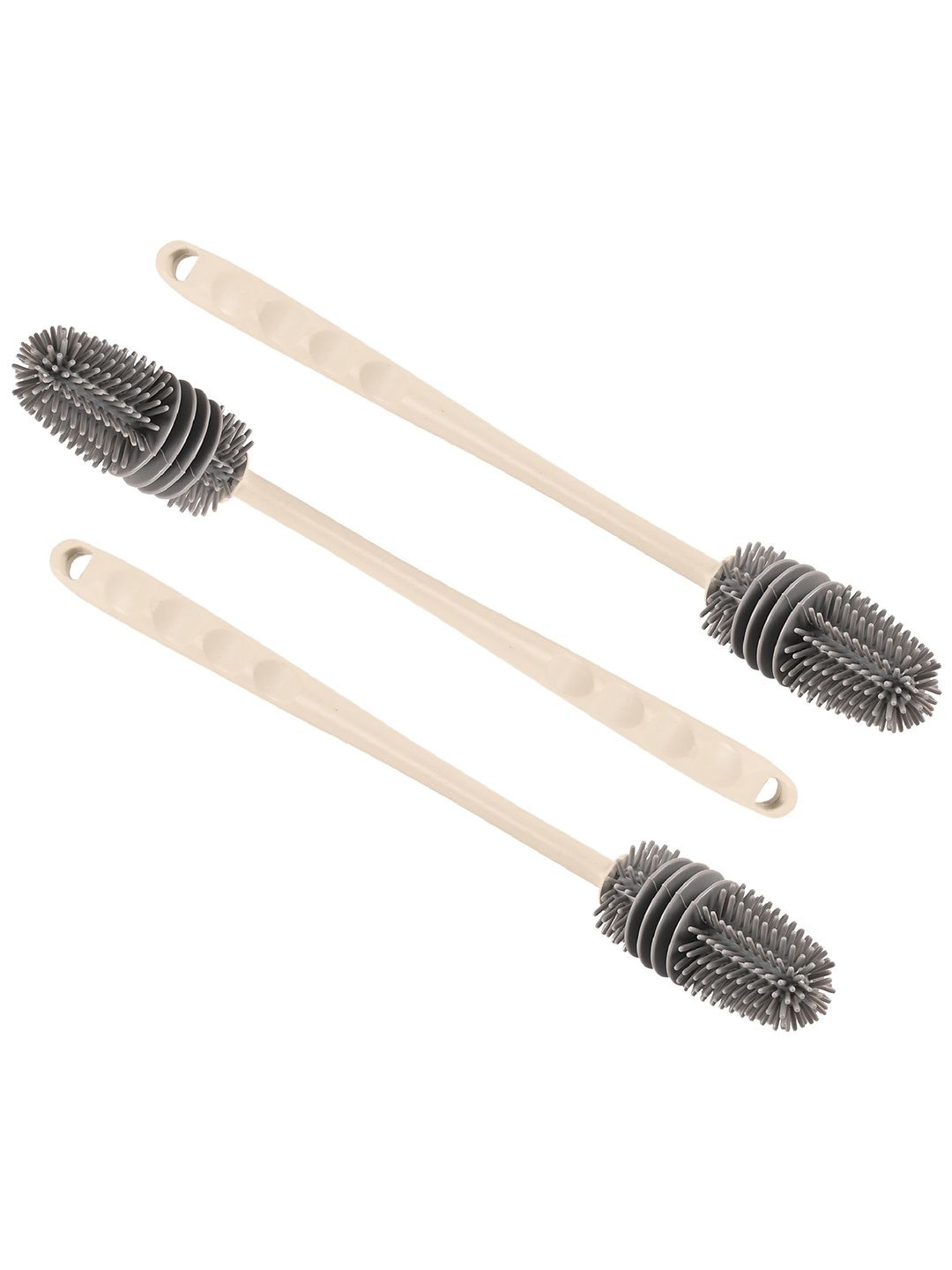 Kuber Industries Cream Colored 3 Pieces Silicone Bottle Cleaning Brush