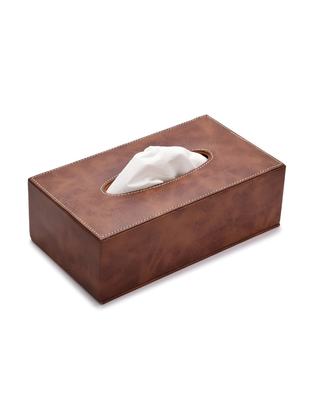 Alpna Tan Rectangular Shaped Leather Tissue Holders