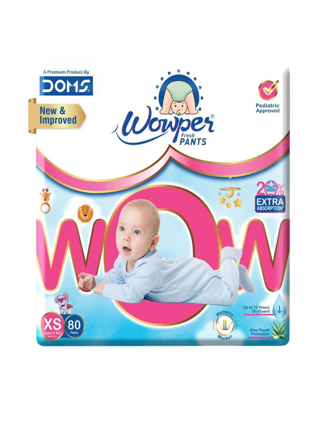 Wowper Baby 12Hrs Absorption Pant Style Diaper With 3D Diamond Cross Core - XS- 80-Pcs