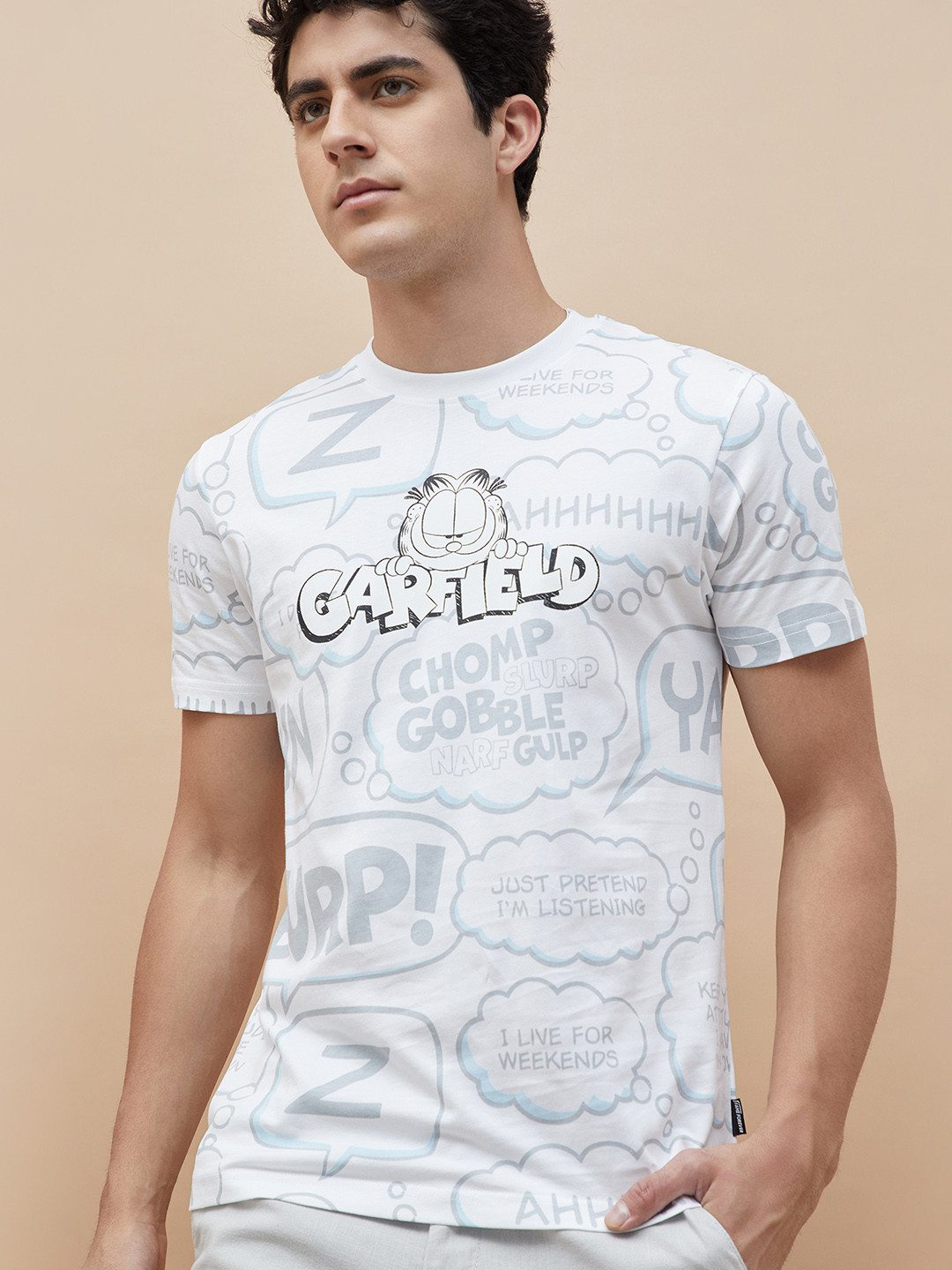 Fame Forever by Lifestyle Men Garfield Typography Printed Round Neck T-shirt